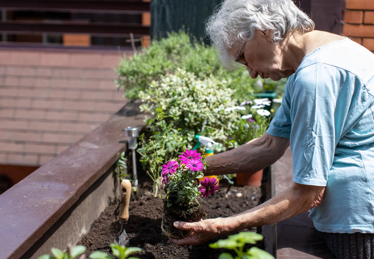 Older woman gardening her plants
