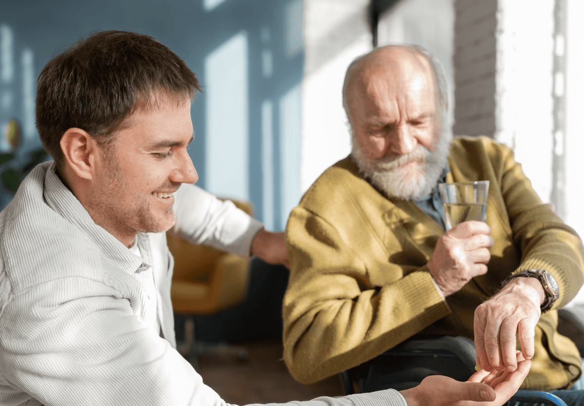 Son Helping Dad with Parkinson's