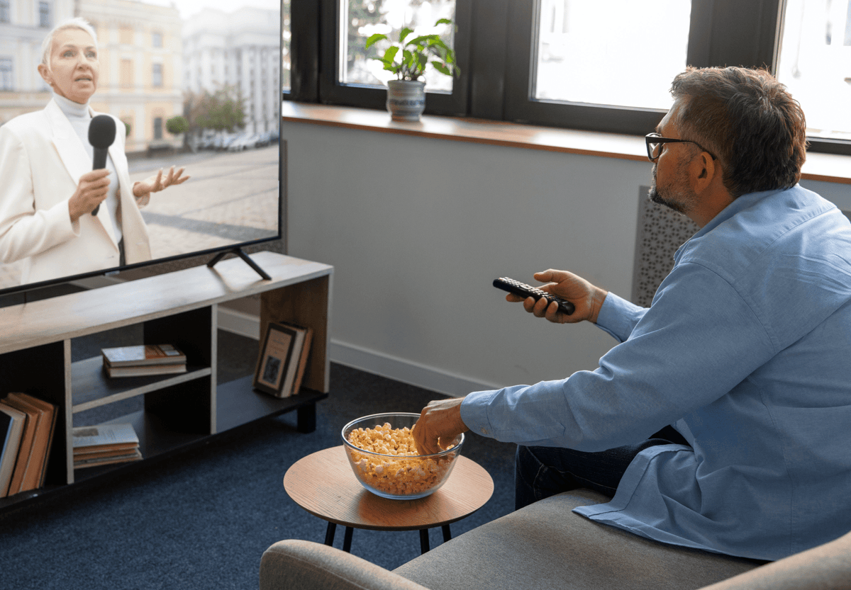 elderly man watching streaming on roku