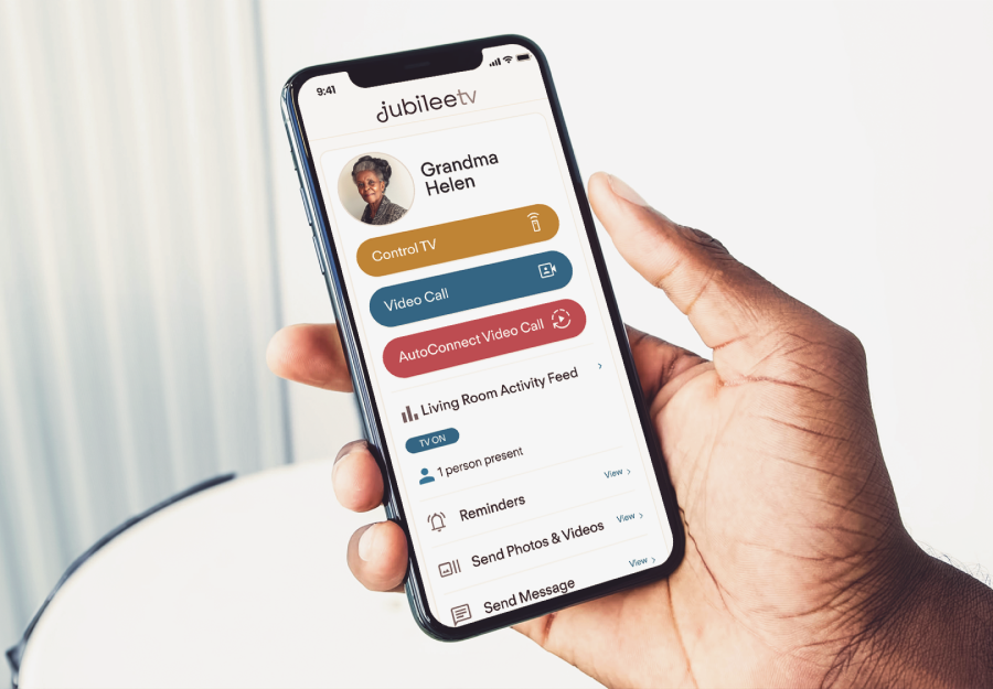 family caregiver using jubileetv caregiver app