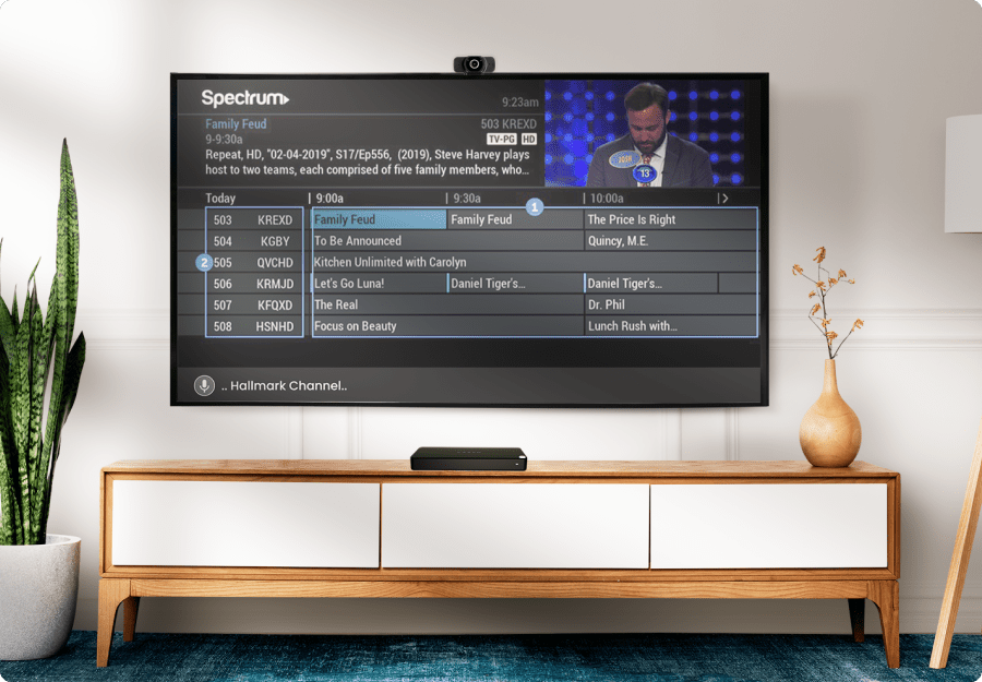 image showing a television with a spectrum guide and a voice command