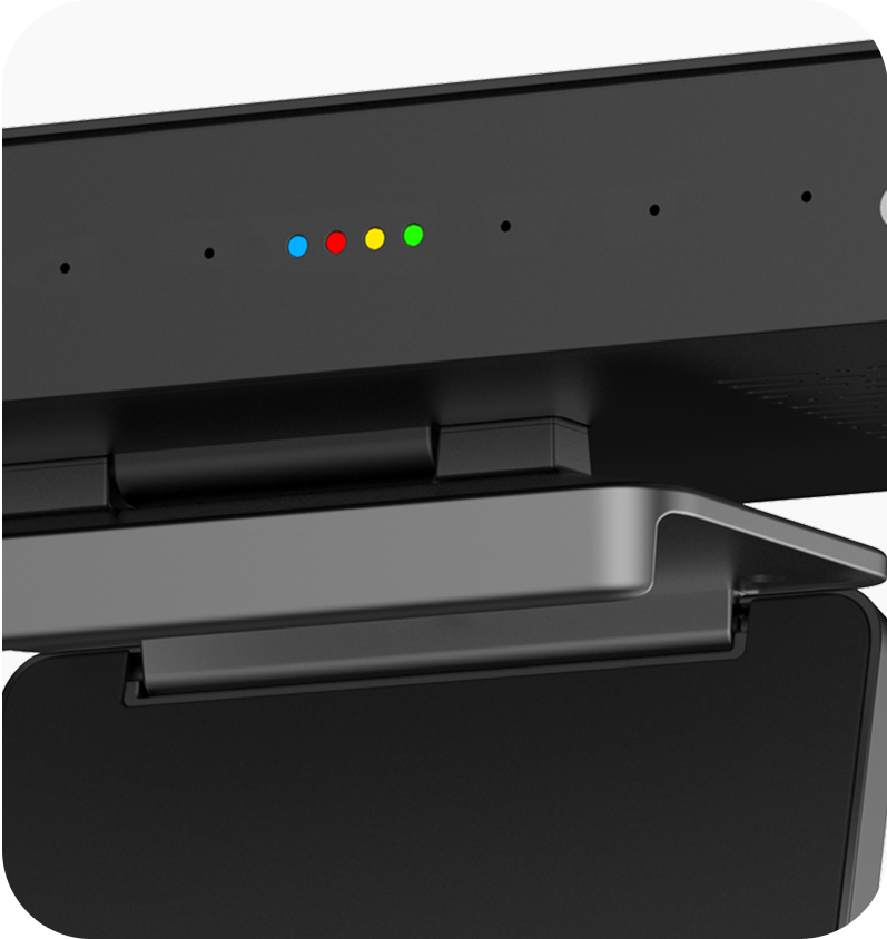 A close up of the JubileeTV console showcasing the details of the colorful indicator lights.