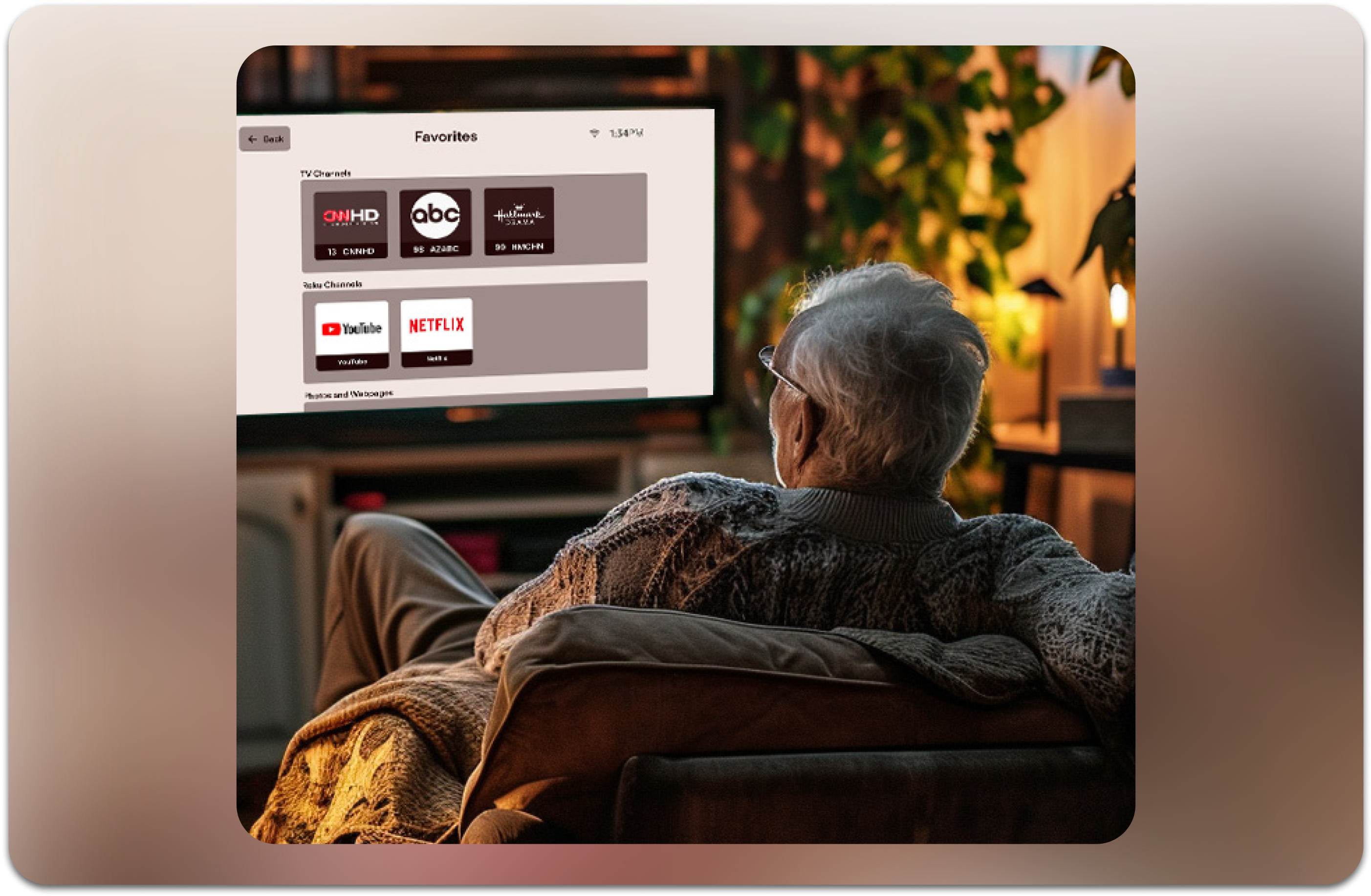 Elderly grandpa watching tv showing TV favorites