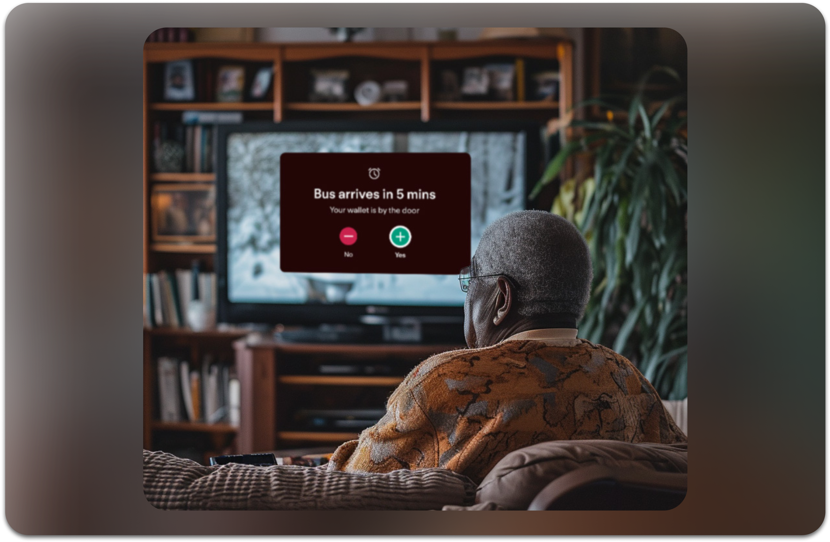 Elderly man receiving an appointment reminder on his TV